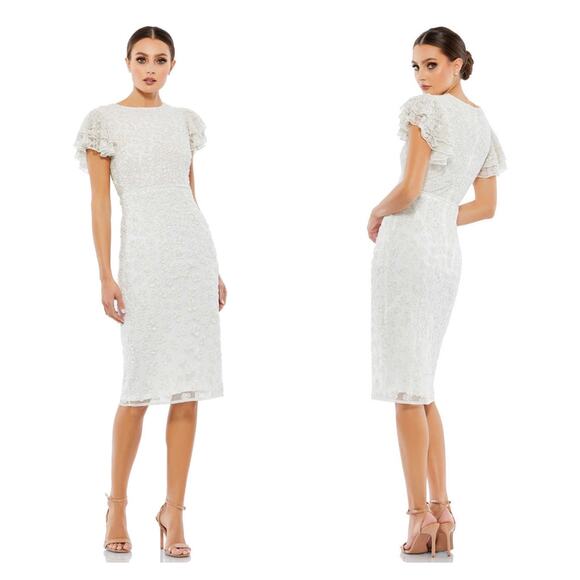 Mac Duggal Floral Embellished Flutter Sleeve Midi Dress Size 4 $498 10827 - Picture 1 of 16